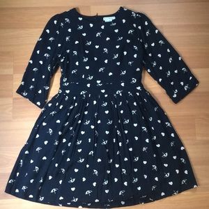 Kling Black Mini Dress with White Heart & Bird Print